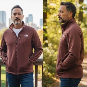 The North Face Men’s SZ M Rust Color Full Zip Fleece Jacket Zip Pockets Cozy